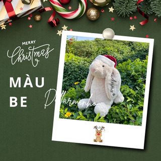 Thỏ Bông Thêu Tên Quà Tặng Giáng Sinh Dài 40cm Đội Mũ Noel Ôm Cây Thông
