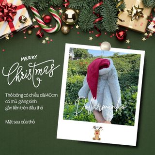 Thỏ Bông Thêu Tên Quà Tặng Giáng Sinh Dài 40cm Đội Mũ Noel Ôm Cây Thông