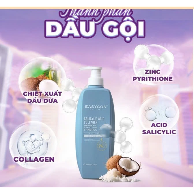 Combo Dầu Gội Xả EASYCOS Kiềm Dầu, Giảm Rụng, Mọc Tóc | Made in England | 800mlx2 60mlx2