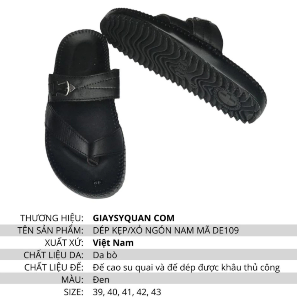 Dép Xỏ Ngón Nam Da Thật Màu Đen Mã 109