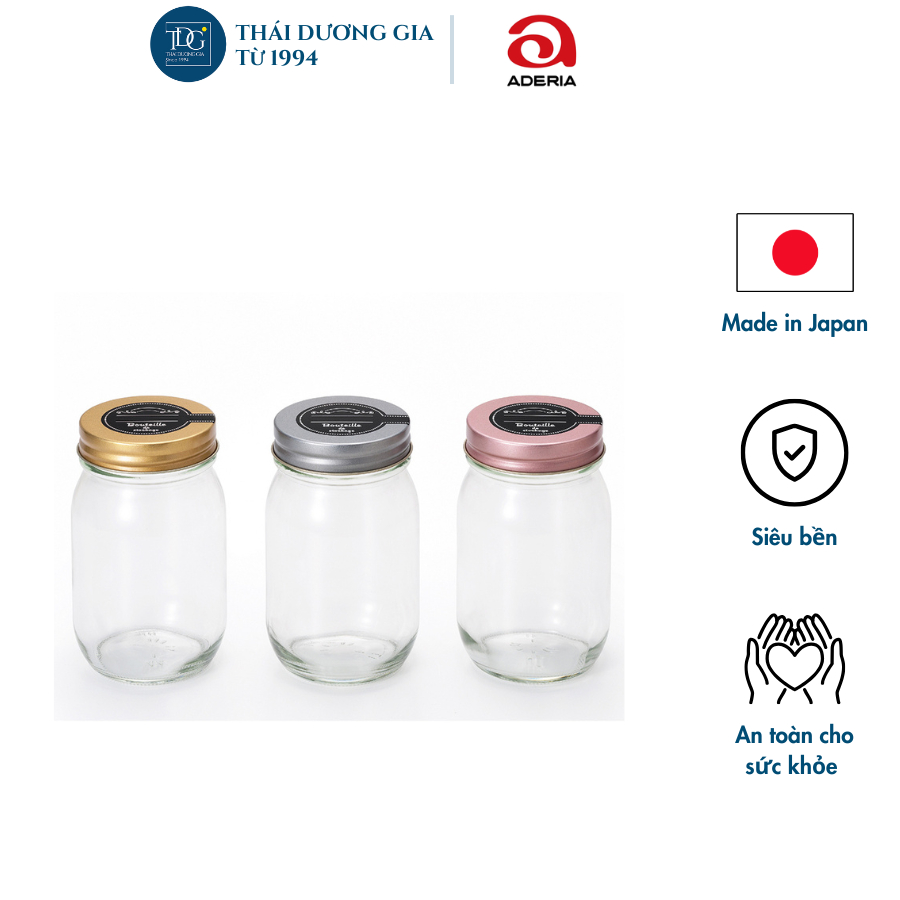 Lọ đựng gia vị, đồ khô thủy tinh nắp hợp kim chống gỉ 450ml Nhật Bản Aderia S-2066-H |Thái Dương Gia