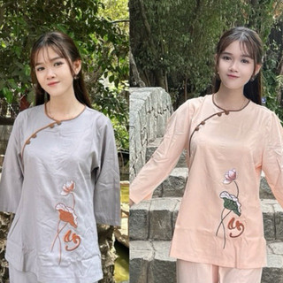 Tròn Viền An Kate Lụa Nữ # Đồ Lam Đi Chùa