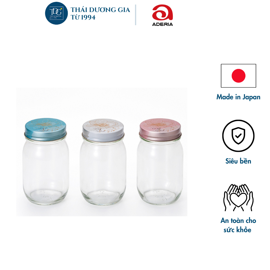 Lọ đựng gia vị, đồ khô thủy tinh nắp hợp kim chống gỉ 450ml Nhật Bản Aderia