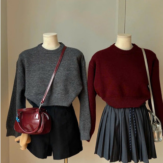 Áo len croptop trơn dài tay dáng ngắn 247store Aolencroptoptron786