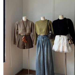 Áo len croptop trơn dài tay dáng ngắn 247store Aolencroptoptron786