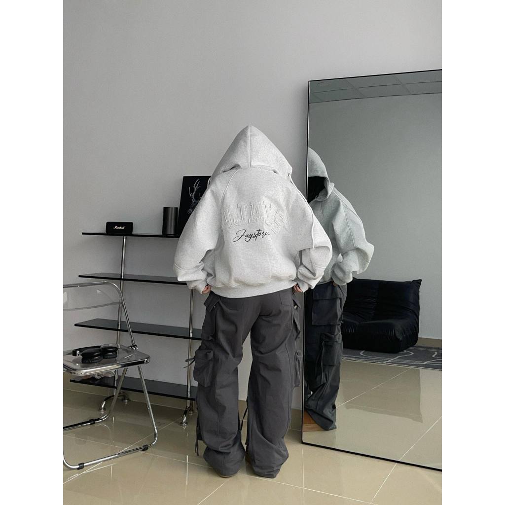 Khoác Nỉ 2DA - Áo hoodie zip boxy vải 2 da local form rộng ngắn unisex thêu đắp vải JJAYS màu XÁM CHÌ/XÁM TIÊU/ĐEN :0 | BigBuy360 - bigbuy360.vn
