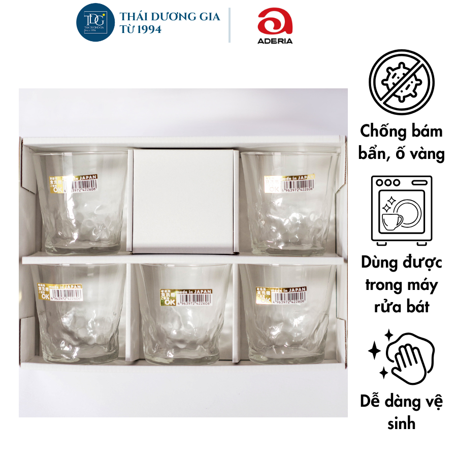 Bộ 5 cốc thủy tinh cao cấp 285ml Nhật Bản Aderia S-5766 | Thái Dương Gia