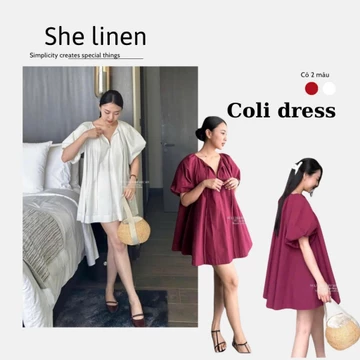 COLI DRESS- Đầm Babydoll Cổ Tiểu Thư, Đầm Suông Tay Phồng She linen