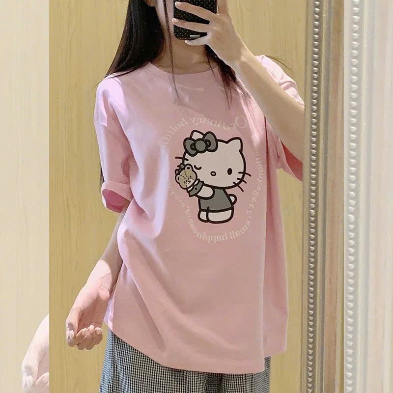 Áo thun Cotton nữ in hình Mèo Kitty JULY FASHION, Áo phông nữ dáng rộng Chất Cotton 4C dày dặn thấm hút mồ hôi tốt