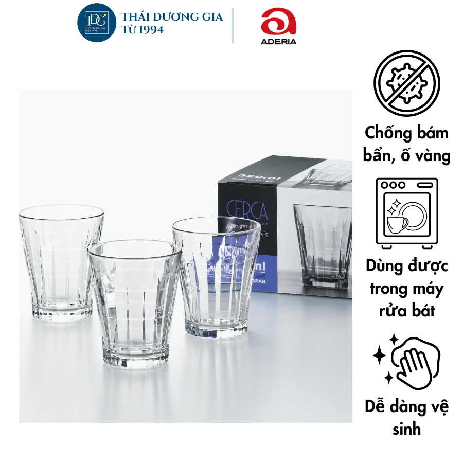 Bộ 4 cốc thủy tinh uống nước 320ml cao cấp Nhật Bản Aderia CERCA S-6136 | Thái Dương Gia