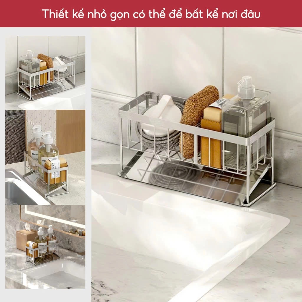 Ảnh Kệ Inox Để Đồ Rửa Chén Bát Lavabo Có Khay Hứng Nước Tiện Lợi - OENON 2