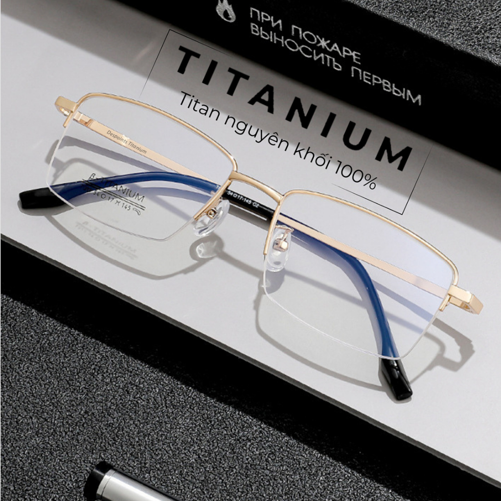 [𝐓𝐢𝐭𝐚𝐧𝐢𝐮𝐦] Gọng Kính Nam Titanium 𝐂𝐥𝐚𝐬𝐬𝐢𝐜 Gọng kính Titan nửa gọng màu ...
