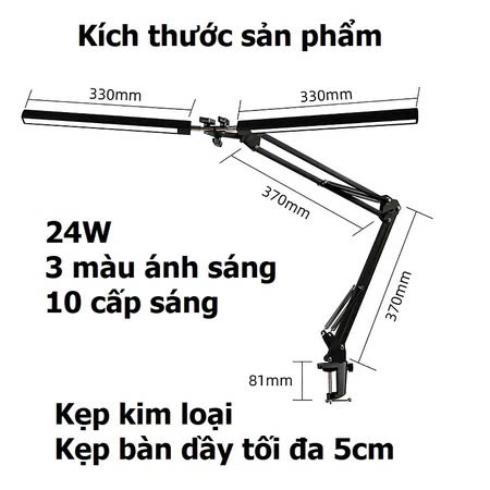 Đèn bàn học, đọc sách bóng Led 3 màu siêu sáng 10 chế độ chống cận - Đèn kẹp bàn Pixar hiện đại, tiết kiệm không gian