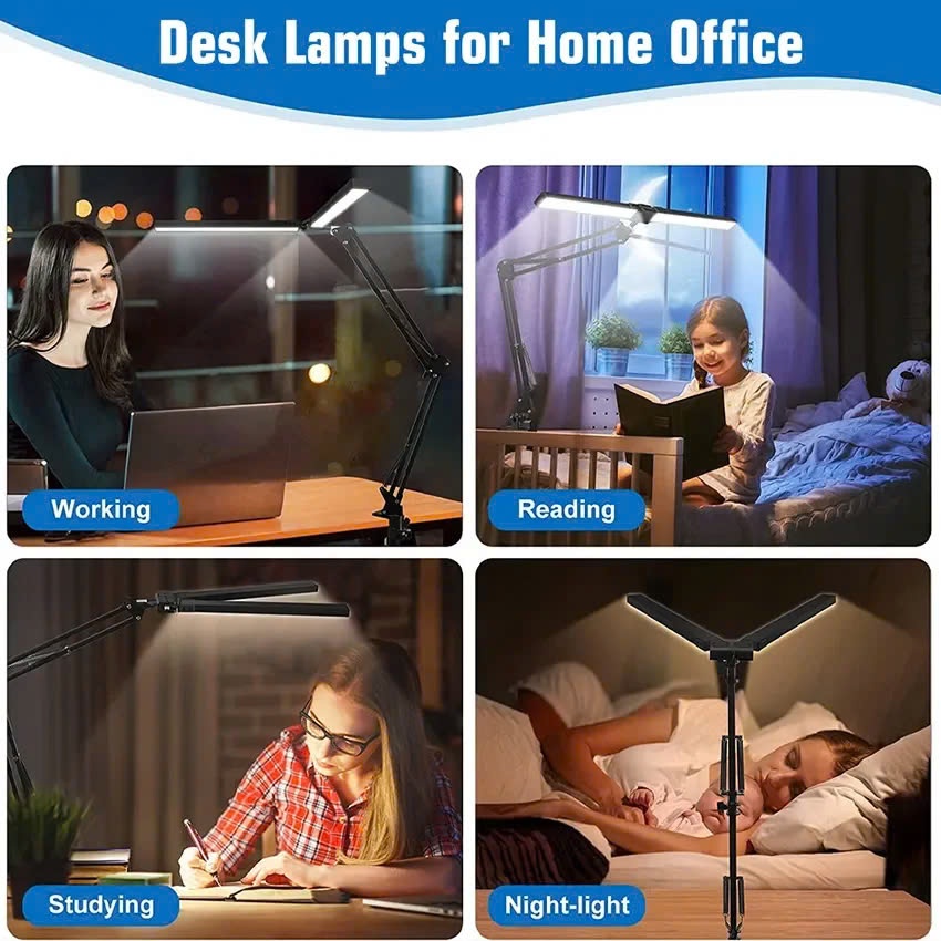 Đèn học, đọc sách bóng Led 3 màu siêu sáng 10 chế độ chống cận xoay đa góc - Đèn kẹp bàn hiện đại, tiết kiệm không gian | BigBuy360 - bigbuy360.vn