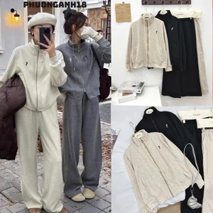 Set áo cổ dựng thêu hình ngựa kèm quần ống suông