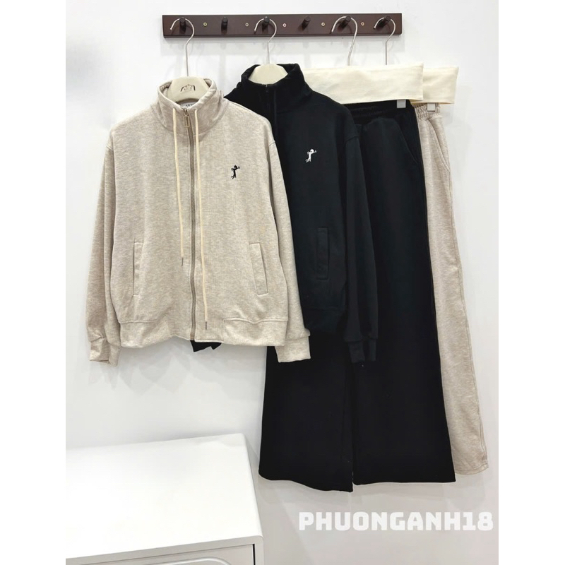 Set áo cổ dựng thêu hình ngựa kèm quần ống suông