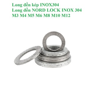 (INOX304) Set 5 cái M3-M16 Long đền chống xoay ,vòng đệm khóa, long đen kép, long đền nord lock INOX304 M3-M16