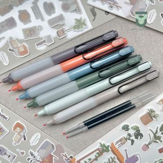 (1 Bút Kèm 2 Lõi) Bút Gel Bấm Mực Đen Ngòi 0.5mm Phong Cách Nhật Bản Vintage_Joy Office
