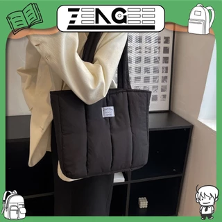 Túi phao bông đeo vai tote vải đi học phao đựng sách học sinh sinh viên unisex nam nữ phối đồ đi chơi