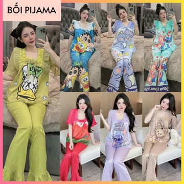ẢNH THẬT đồ bộ pijama tay ngắn thiết kế dễ thương, đồ bộ nữ lụa min mát, pijama nữ giá rẻ tận xưởng đồ bộ pizama