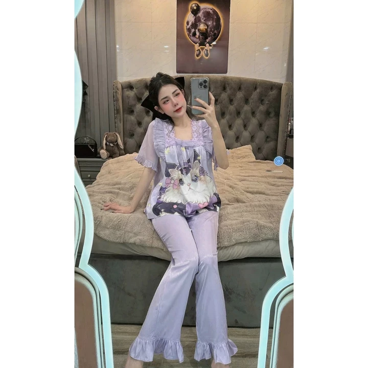 ẢNH THẬT đồ bộ pijama tay ngắn thiết kế dễ thương, đồ bộ nữ lụa min mát, pijama nữ giá rẻ tận xưởng đồ bộ pizama