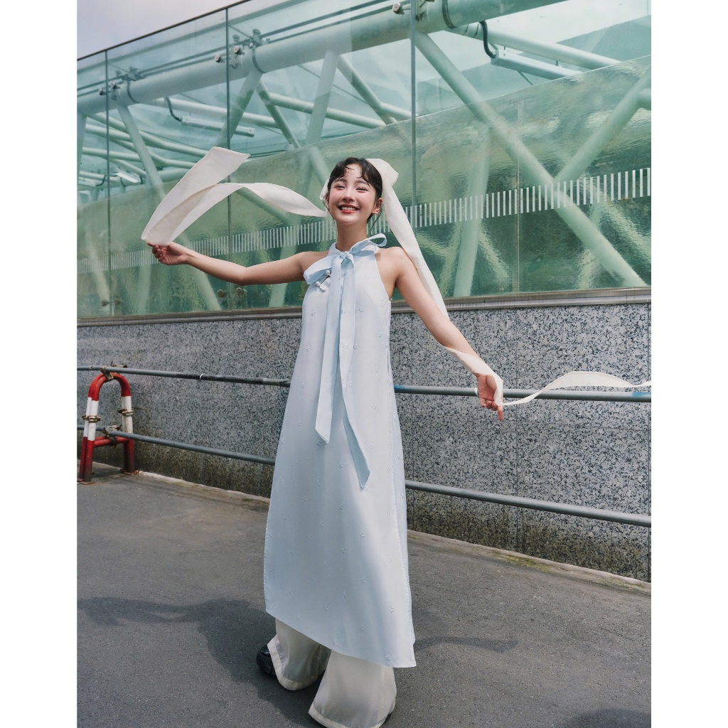 (KHÔNG KÈM QUẦN VÀ NƠ CÀI ĐẦU) Remmus - Áo dài Nhật Sen | Áo dài cách điệu thắt nơ hoa women  (TẶNG BAO LÌ XÌ)