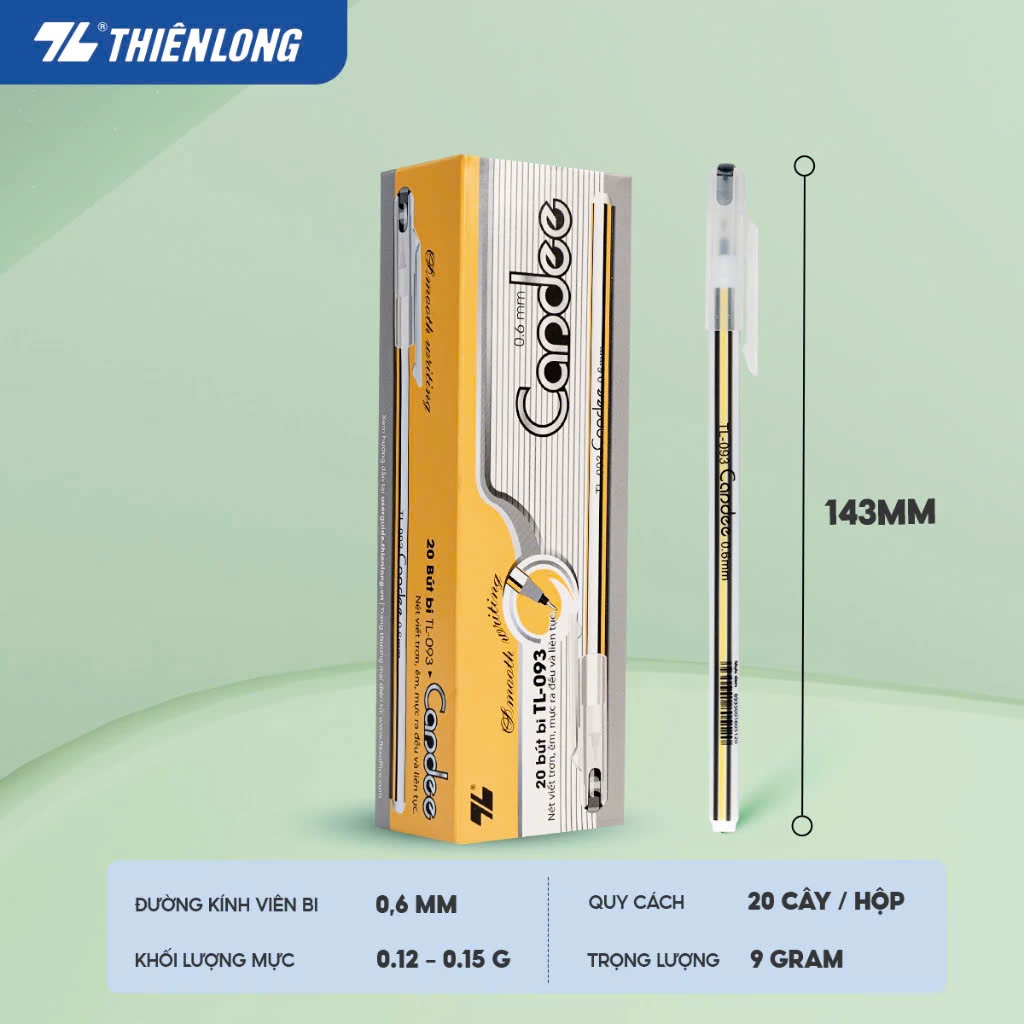Combo 20 Bút bi TL-093 ngòi 0.6mm, êm trơn, đều mực