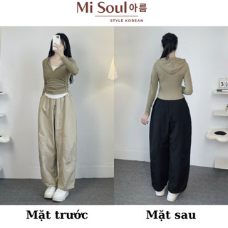 Áo Thun Tăm Dài Tay Nhún Eo Phối 2 Lớp Có Mũ Khóa Kéo Trước BigSize MiSoul, Áo Dài Tay Mix Viền Trắng 363