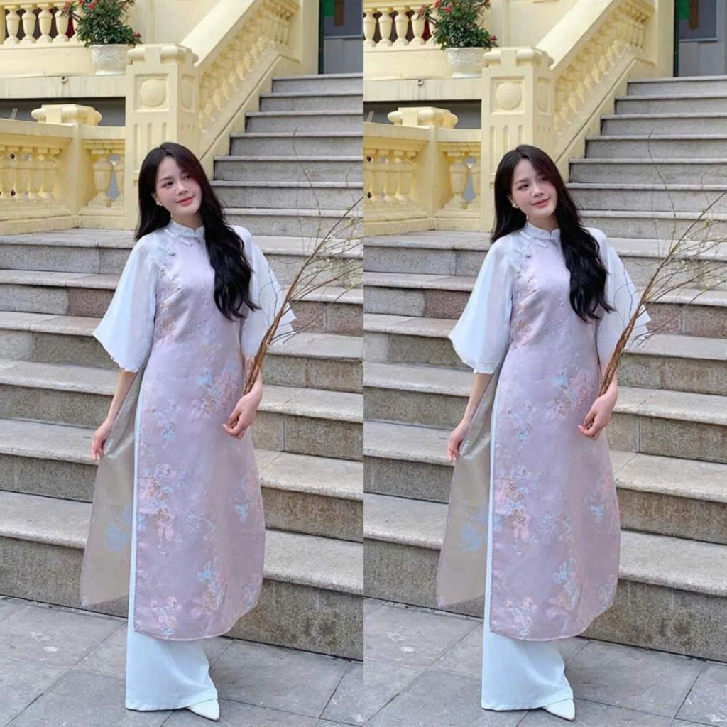Áo dài Thanh Điệp gấm tafta,áo dài cách tân gấm thêu hoa kèm quần,Áo dài nhiều màu sang chảnh cho các nàng áo dài tết