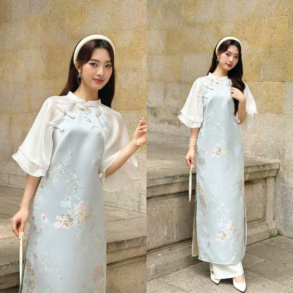 Áo dài Thanh Điệp gấm tafta,áo dài cách tân gấm thêu hoa kèm quần,Áo dài nhiều màu sang chảnh cho các nàng áo dài tết