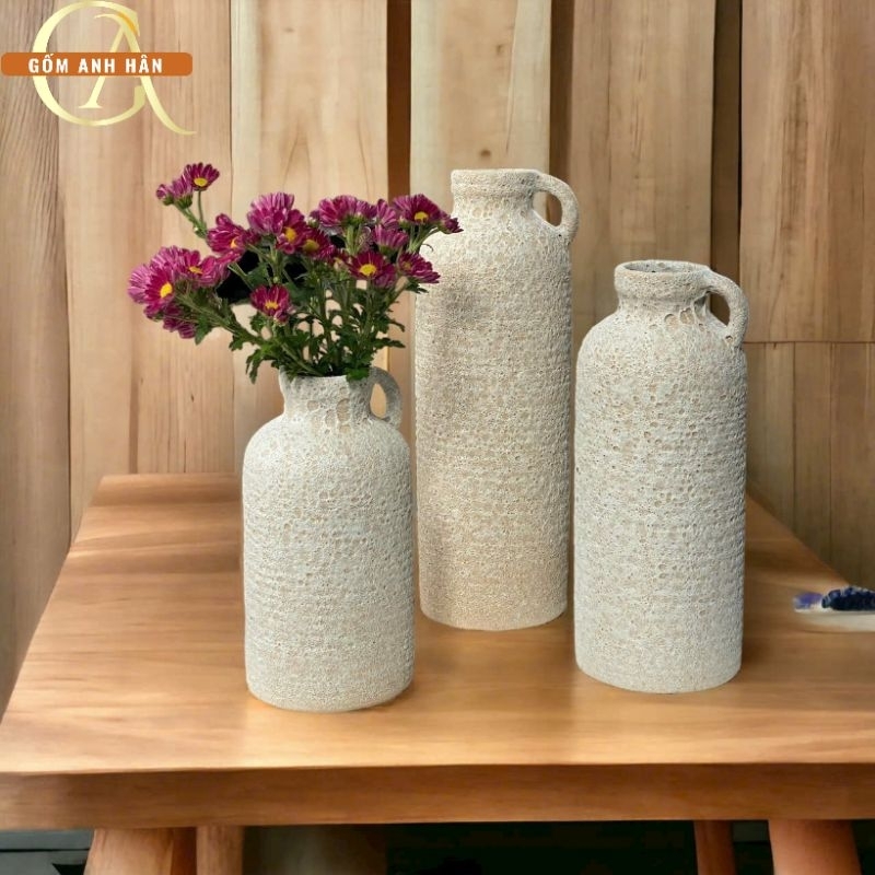 Bình gốm menatlentic mẫu chai quai, hợp decor, trang trí ,bình cắm hoa