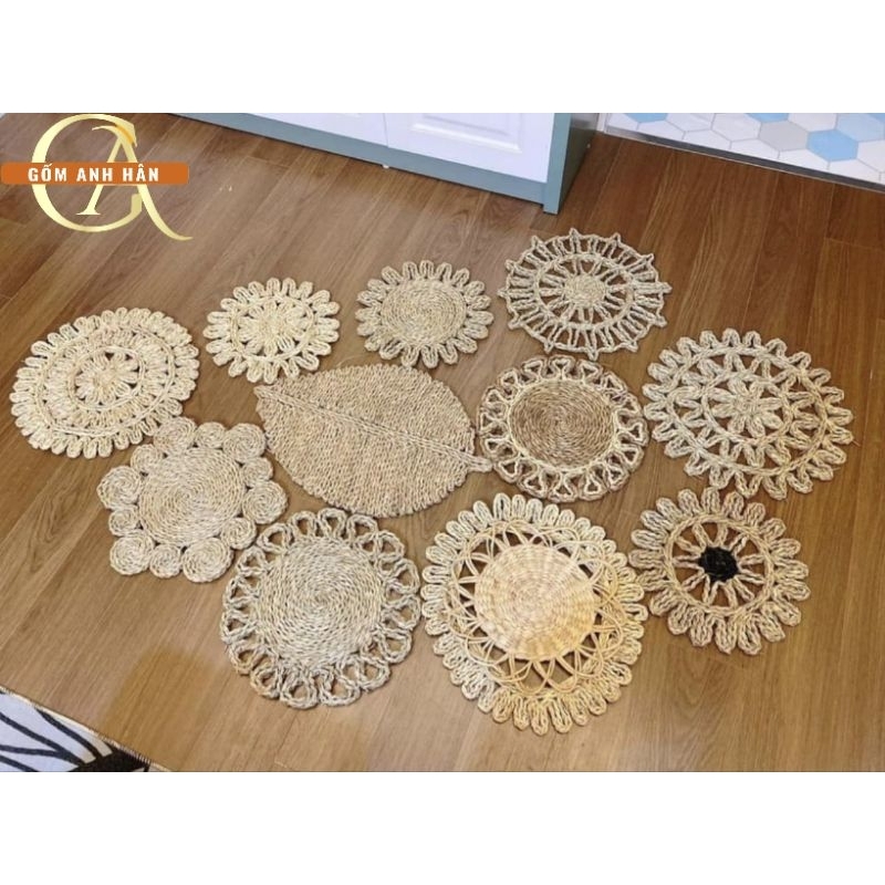 Lót bình hoa sợi cói đan thủ công, trang trí bình hoa, decor