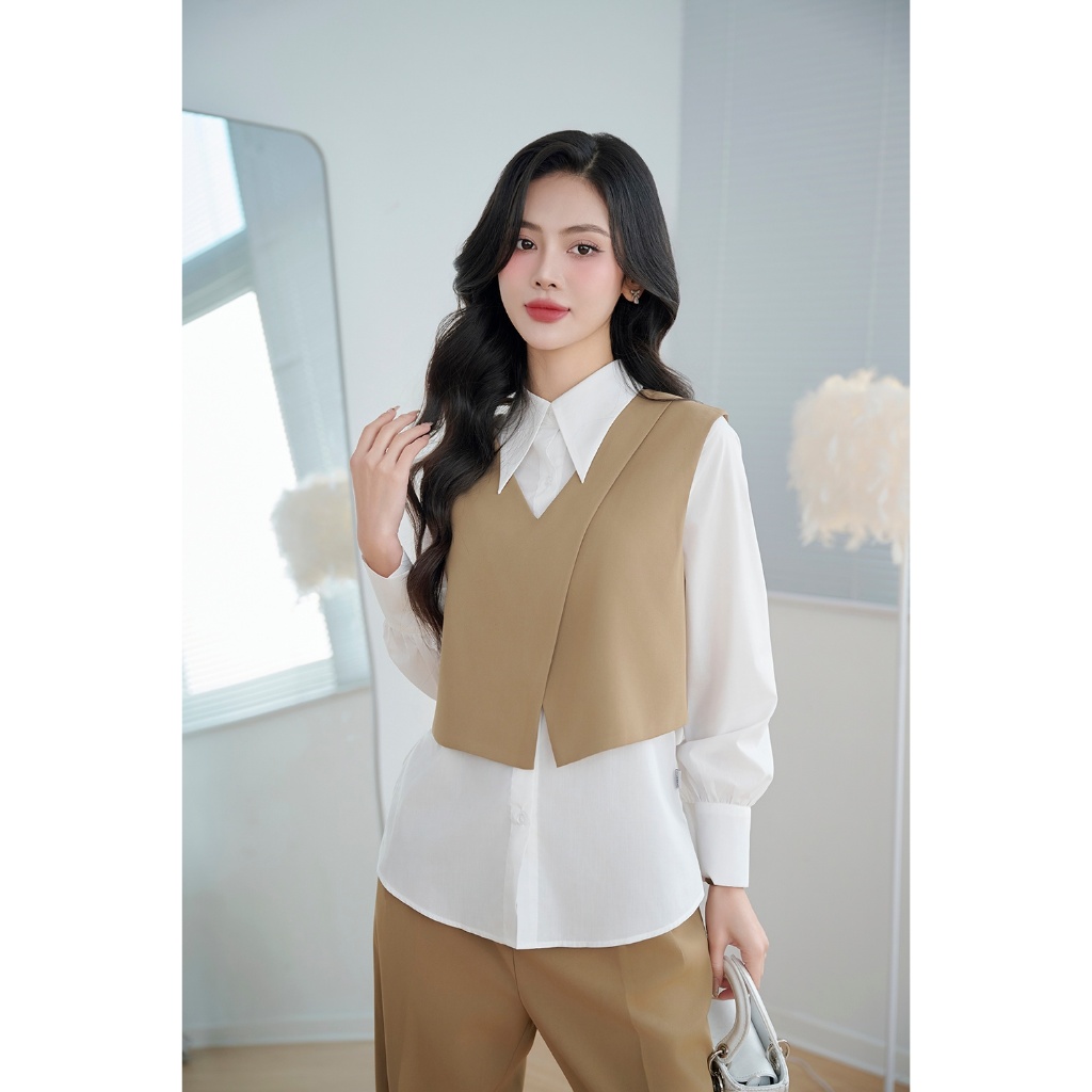 Ảnh Áo Sơ Mi Nữ 𝐂𝐂𝐇𝐀𝐓 Kiểu 2 Chi Tiết Roses Chất Liệu Tuytsi Cao Cấp 23FDS8013ST 2