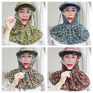 Nón mũ chống nắng nữ có khẩu trang che mặt trùm kín đầu vải 2 lớp có lót lưới - Mũ khóa