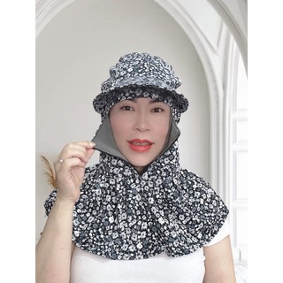 Nón mũ chống nắng nữ có khẩu trang che mặt trùm kín đầu vải 2 lớp có lót lưới - Mũ khóa