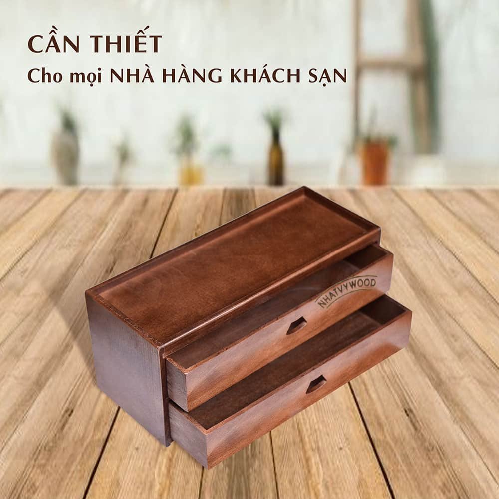 Hộp Gỗ Đựng Đũa Muỗng Thìa Bằng Gỗ Sồi 2 Tầng Cho Nhà Hàng Quán Ăn NHATVYWOOD NV5322