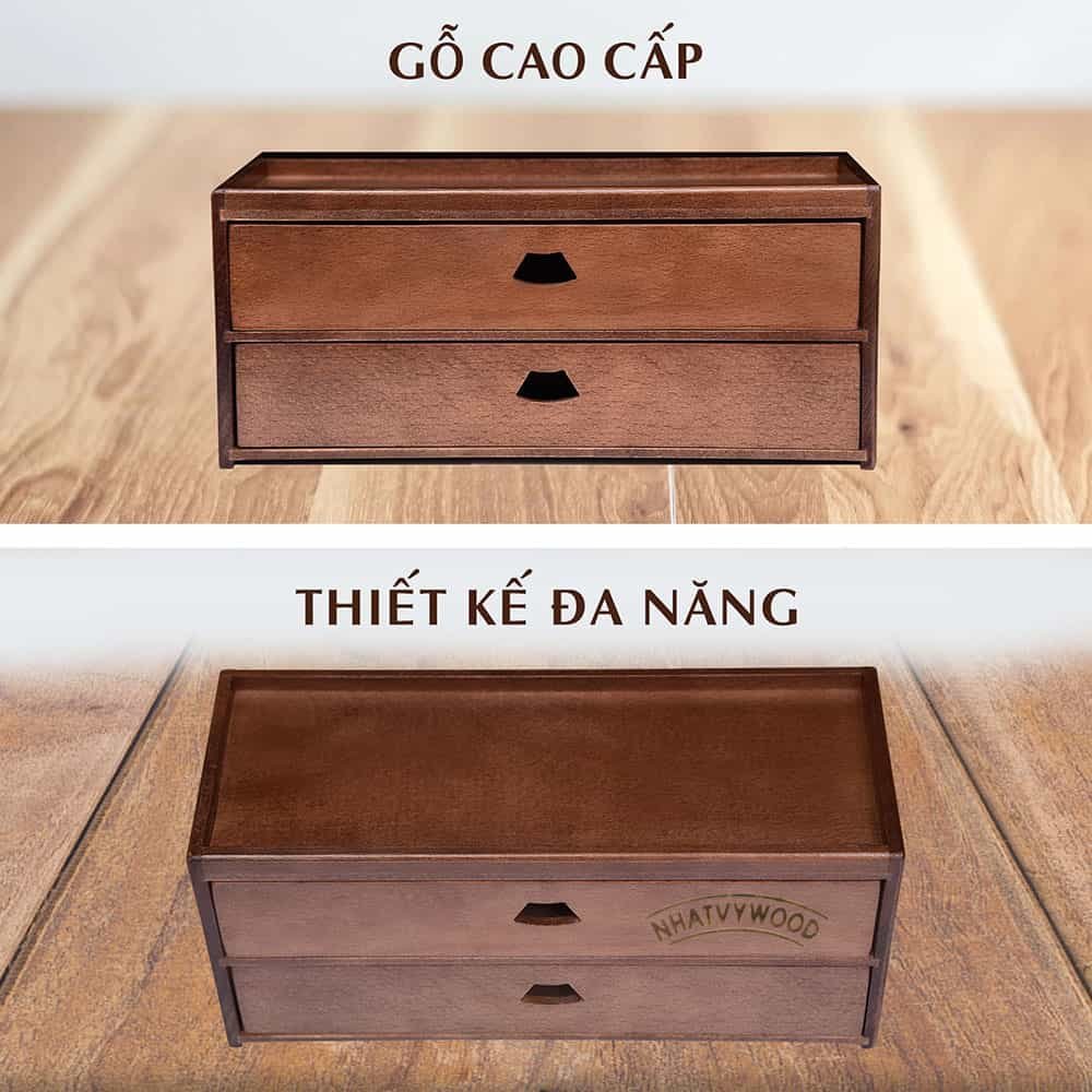 Hộp Gỗ Đựng Đũa Muỗng Thìa Bằng Gỗ Sồi 2 Tầng Cho Nhà Hàng Quán Ăn NHATVYWOOD NV5322