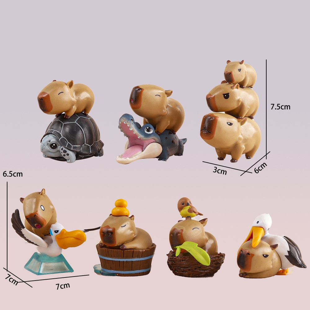 Blindbox sét 7 mô hình capybara chuột đại chiến capybara, bộ sưu tập mô hình capybara hottrend trang trí derco