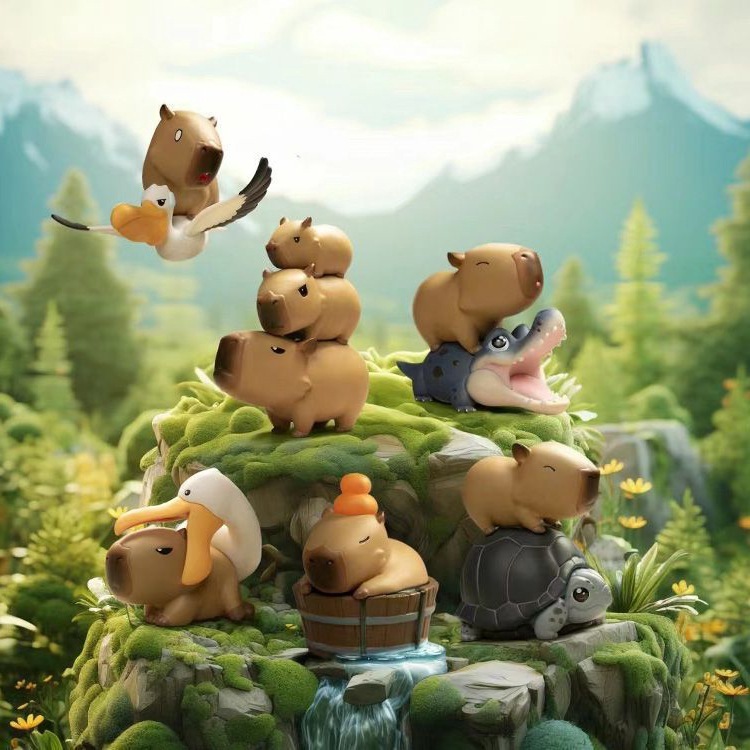 Blindbox sét 7 mô hình capybara chuột đại chiến capybara, bộ sưu tập mô hình capybara hottrend trang trí derco