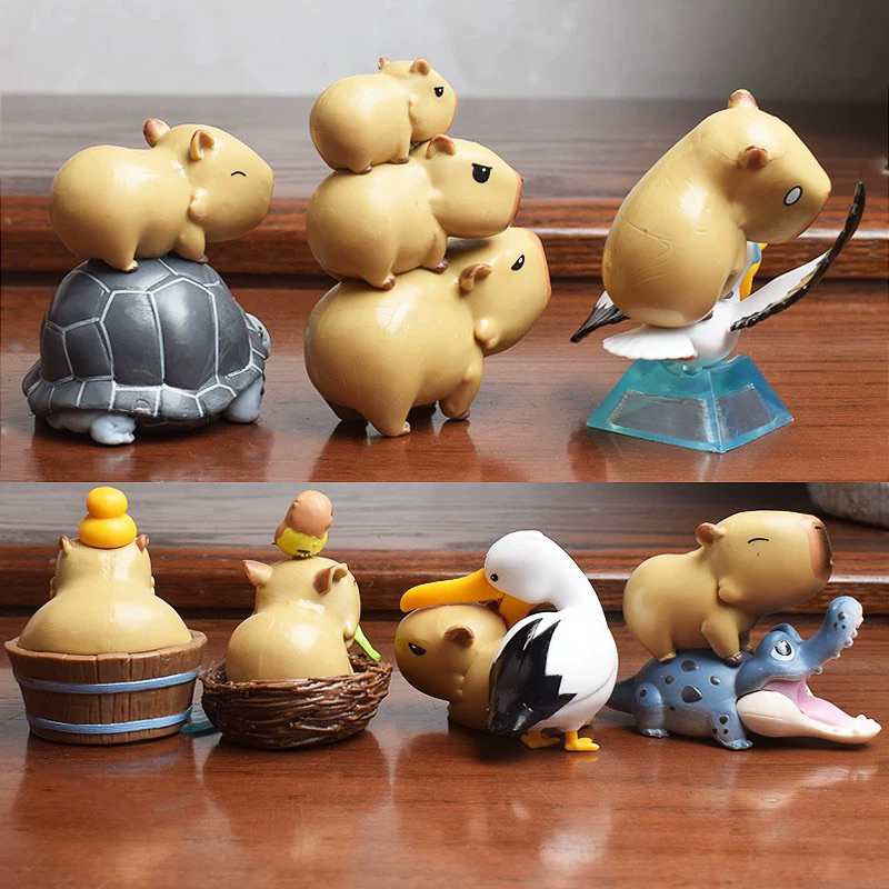 Blindbox sét 7 mô hình capybara chuột đại chiến capybara, bộ sưu tập mô hình capybara hottrend trang trí derco