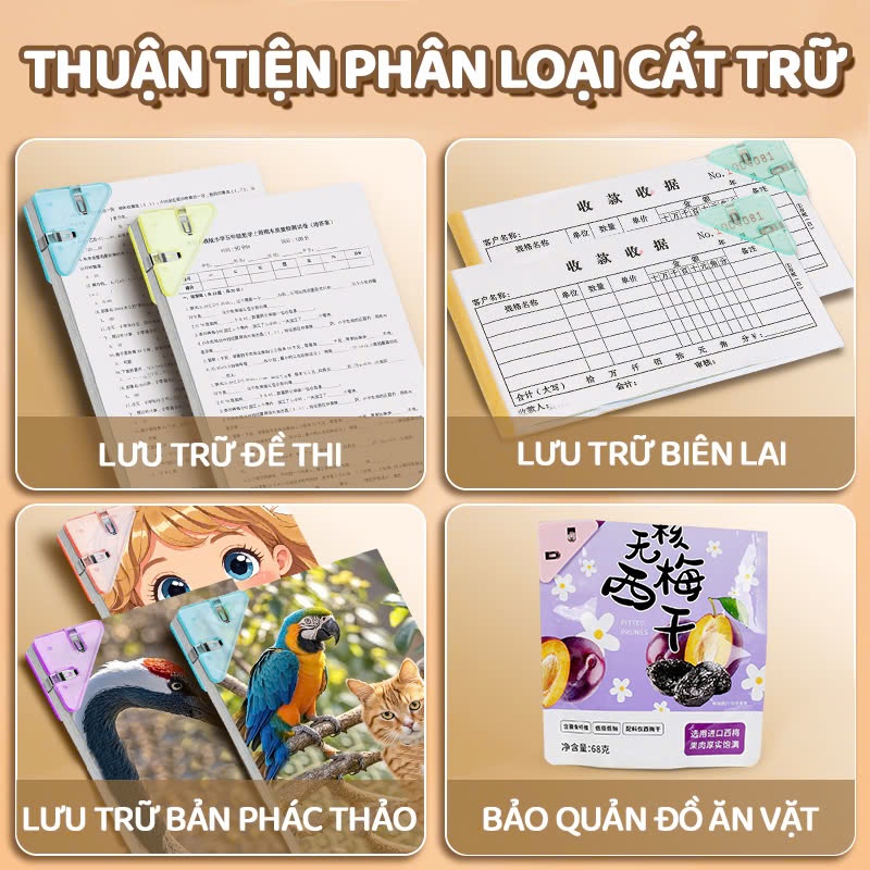 Kẹp Giấy Tam Giác Dễ Thương, Kẹp Tài Liệu Bằng Nhựa Trong Suốt Đơn Giản Có Thể Trang Trí Cute