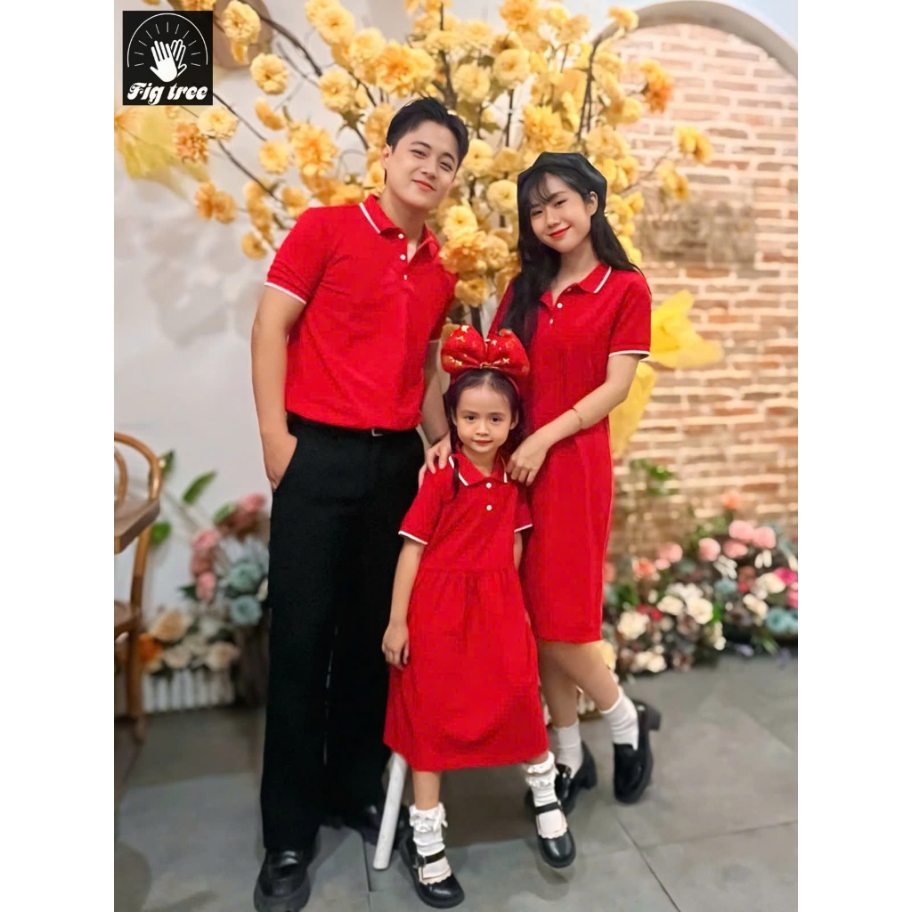 Set Đồng Phục Gia Đình Fig Tree Thun Polo Màu Đỏ New, Vải Cá Sấu Dày Dặn, Hàng thiết kế, Nhiều size