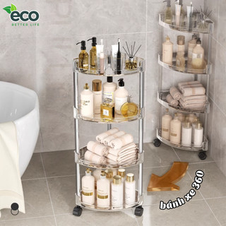 Kệ Góc Tường Trong Suốt Để Đồ Nhà Tắm Có Bánh Xe Linh Hoạt, Giá Để Đồ Nhà Vệ Sinh Có Khe Thoát Nước