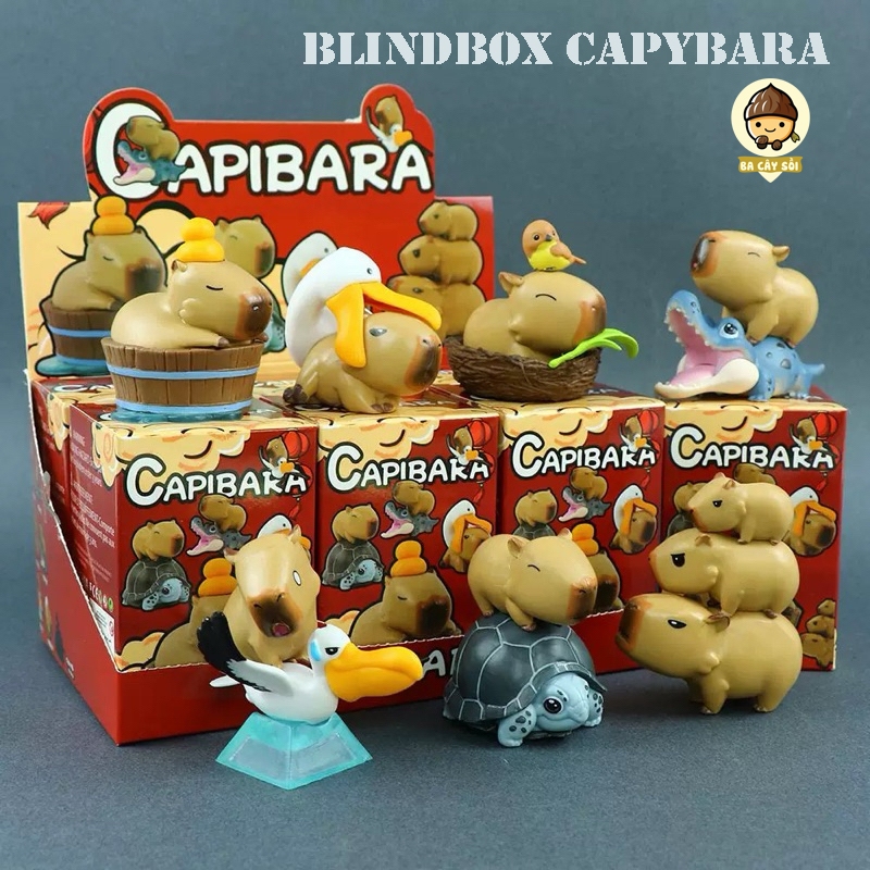 Blindbox sét 7 mô hình capybara chuột đại chiến capybara, bộ sưu tập mô hình capybara hottrend trang trí derco