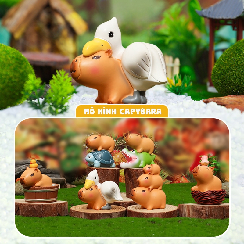 Blindbox sét 7 mô hình capybara chuột đại chiến capybara, bộ sưu tập mô hình capybara hottrend trang trí derco