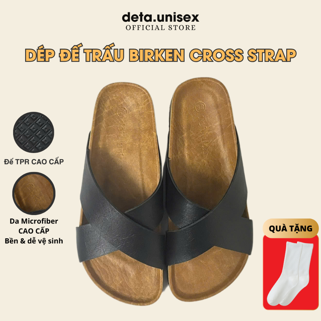 Dép đế trấu Birken CROSS STRAP Quai chéo chính hãng Detaunisex - DETA23TPR