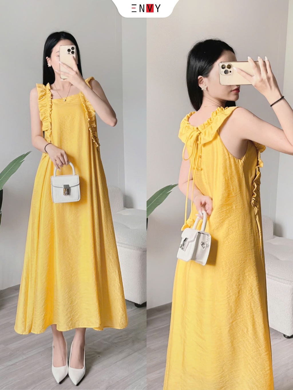 Ảnh Đầm Dáng Dài Rộng Chữ A Có Túi 2 Bên ENVY D277 4