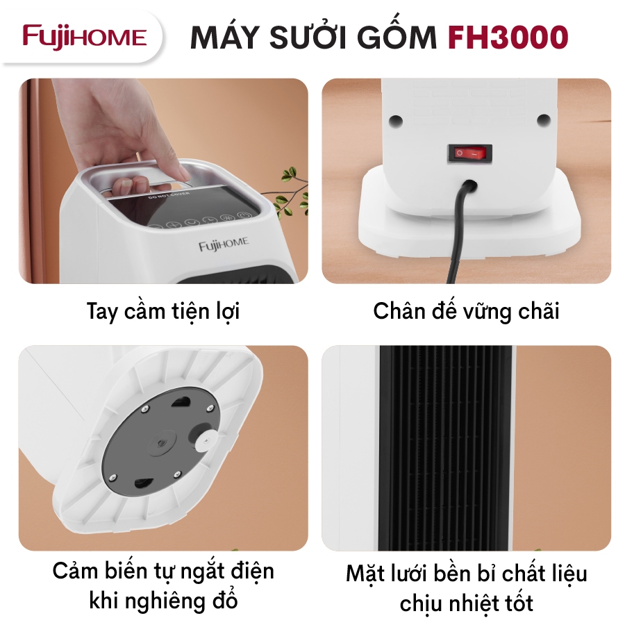 Máy sưởi gốm FH3000 Nhập Khẩu không khô da FUJIHOME điều khiển từ xa, quạt sưởi ấm tiết kiệm điện mini heaters