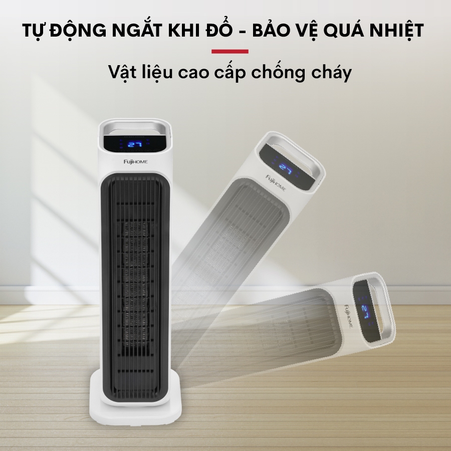 Máy sưởi gốm FH3000 Nhập Khẩu không khô da FUJIHOME điều khiển từ xa, quạt sưởi ấm tiết kiệm điện mini heaters
