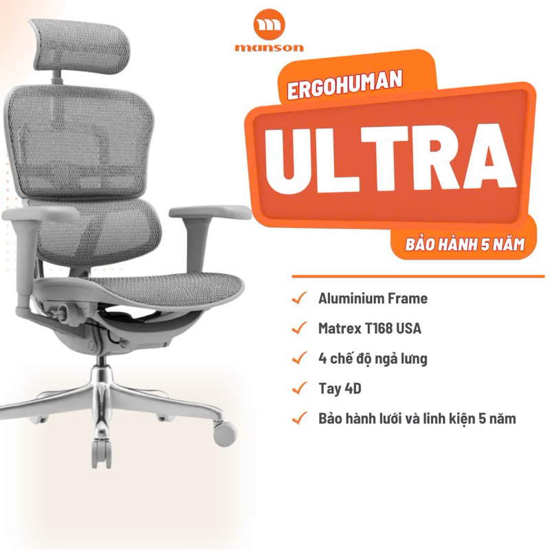Ghế Công thái Học Cao Cấp Ergohuman Ultra Và Elite 2 Chính Hãng Bảo Hành 5 Năm